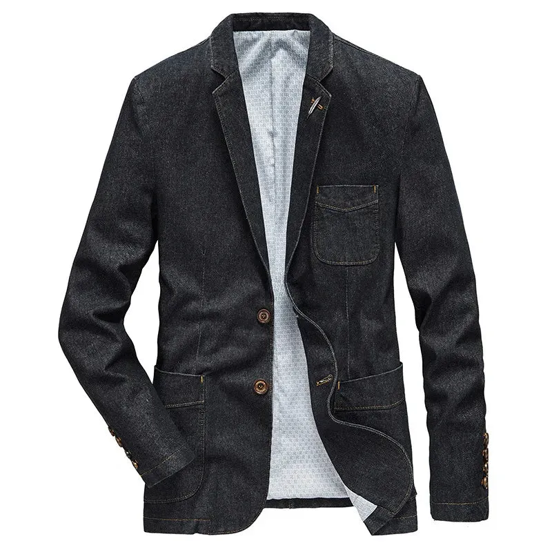 M-4XL Denim Blazer Men Jacket Cotton Autumn Spring Fashion Male Clothes Slim Fit Business Jean Coats Men Casual Suits  MY189