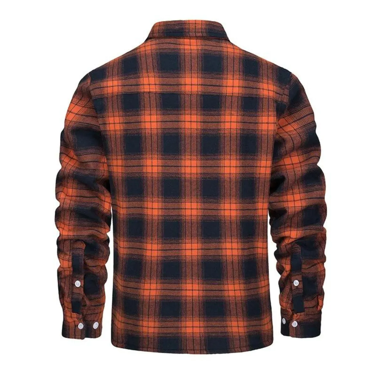 Men's Fleece-Lined Flannel Shirt Jacket - Long Sleeve - Button Closure - Checked Pattern - Winter Outerwear