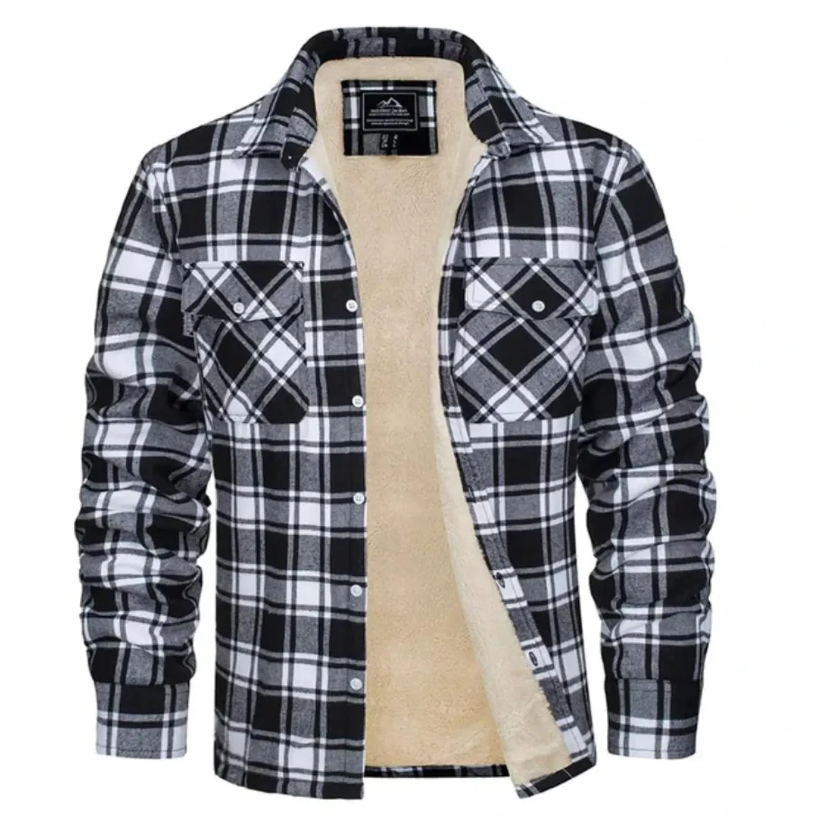 Men's Fleece-Lined Flannel Shirt Jacket - Long Sleeve - Button Closure - Checked Pattern - Winter Outerwear