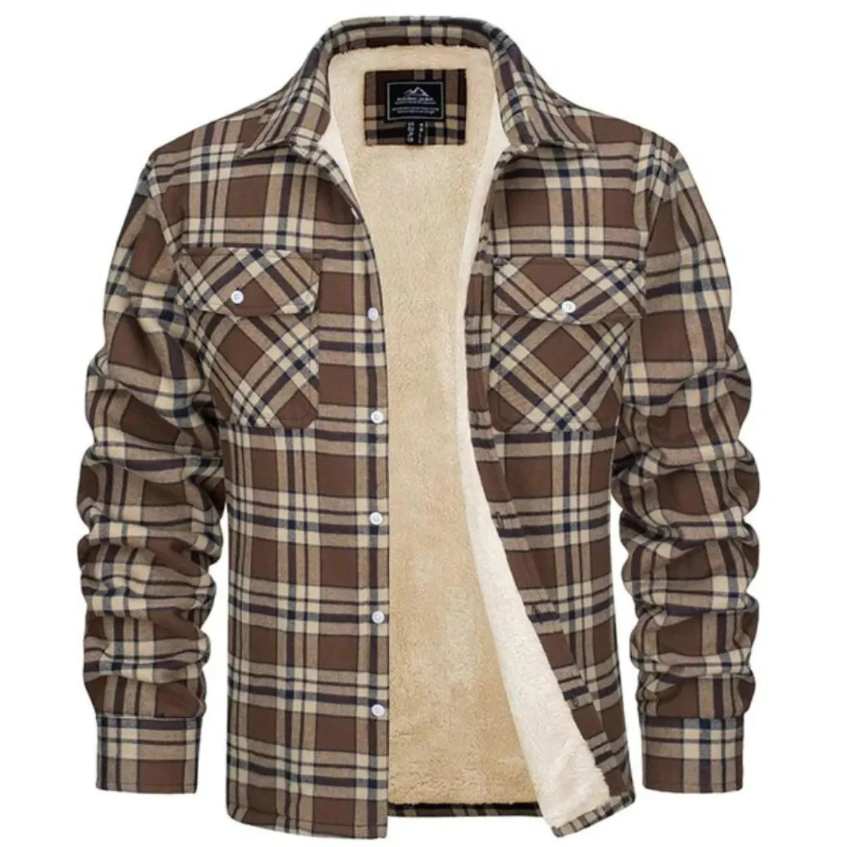 Men's Fleece-Lined Flannel Shirt Jacket - Long Sleeve - Button Closure - Checked Pattern - Winter Outerwear
