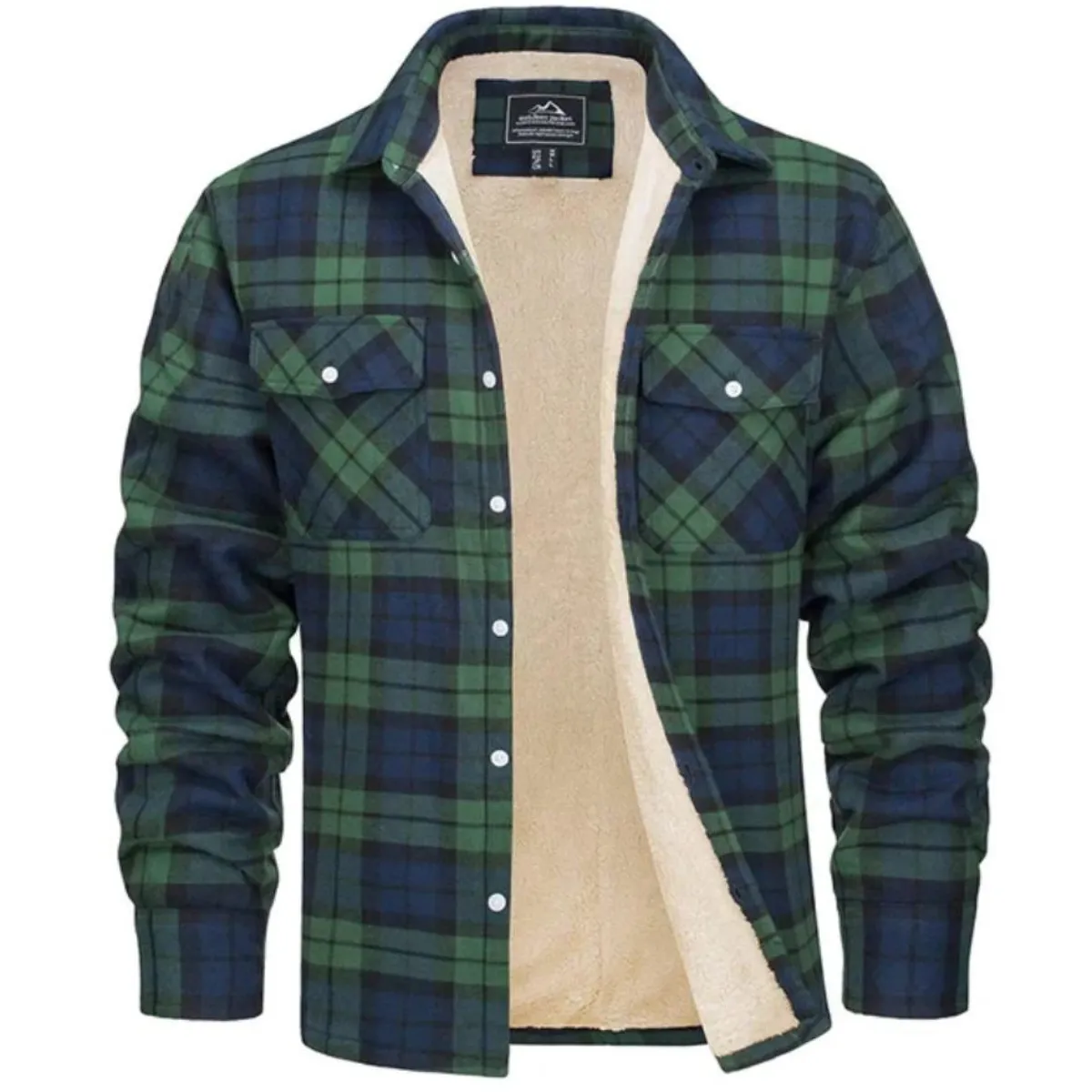 Men's Fleece-Lined Flannel Shirt Jacket - Long Sleeve - Button Closure - Checked Pattern - Winter Outerwear