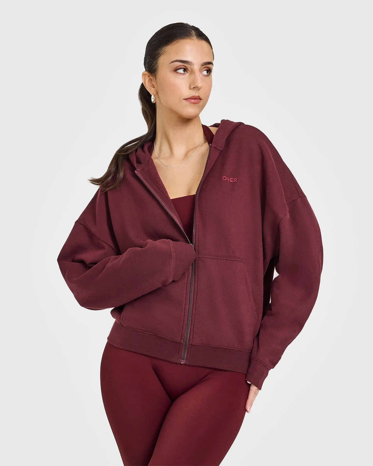 Mid Weight Zip Through Hoodie | Rosewood