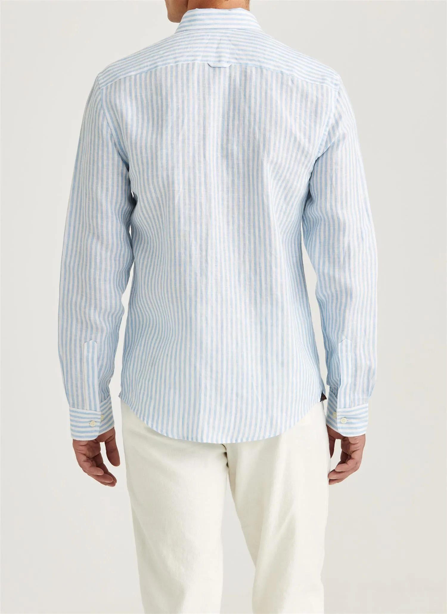 Morris Douglas L/Erm Skjorte Striper Lin Blå/Hvit
