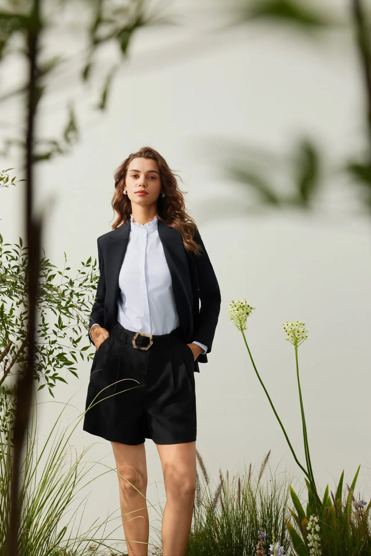 Multi-Way Stretch Double -Breasted Suit Blazer