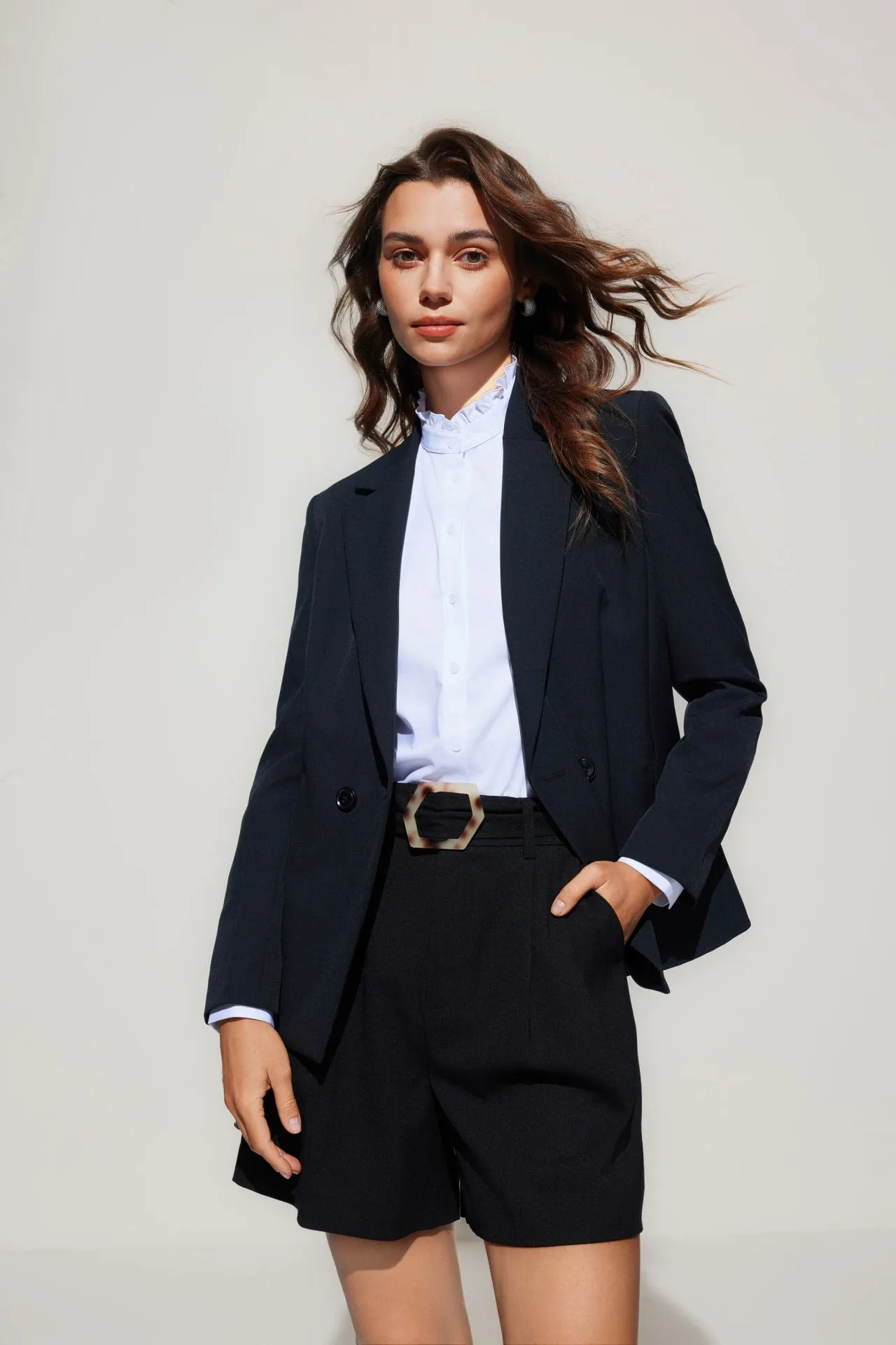 Multi-Way Stretch Double -Breasted Suit Blazer