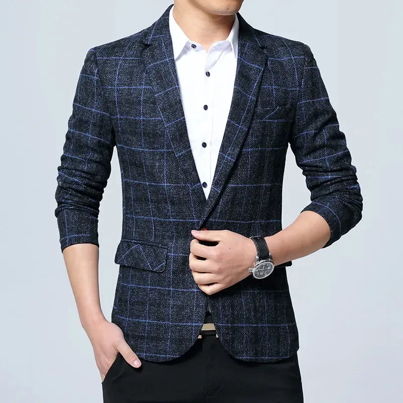 New Men Blazers 4XL 5XL Spring British Style Plaid Male Slim Fat Business Casual Blazer Coat Men Suit Jacket Outerwear AF603