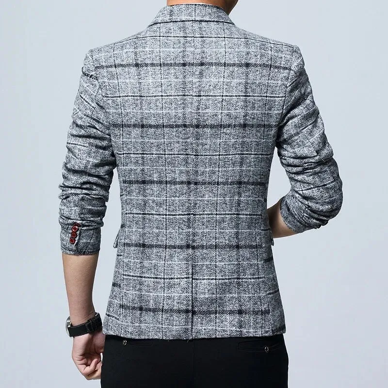New Men Blazers 4XL 5XL Spring British Style Plaid Male Slim Fat Business Casual Blazer Coat Men Suit Jacket Outerwear AF603