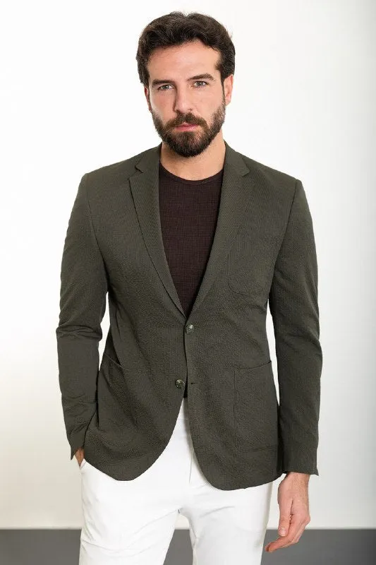 Olive Textured Two-Button Blazer