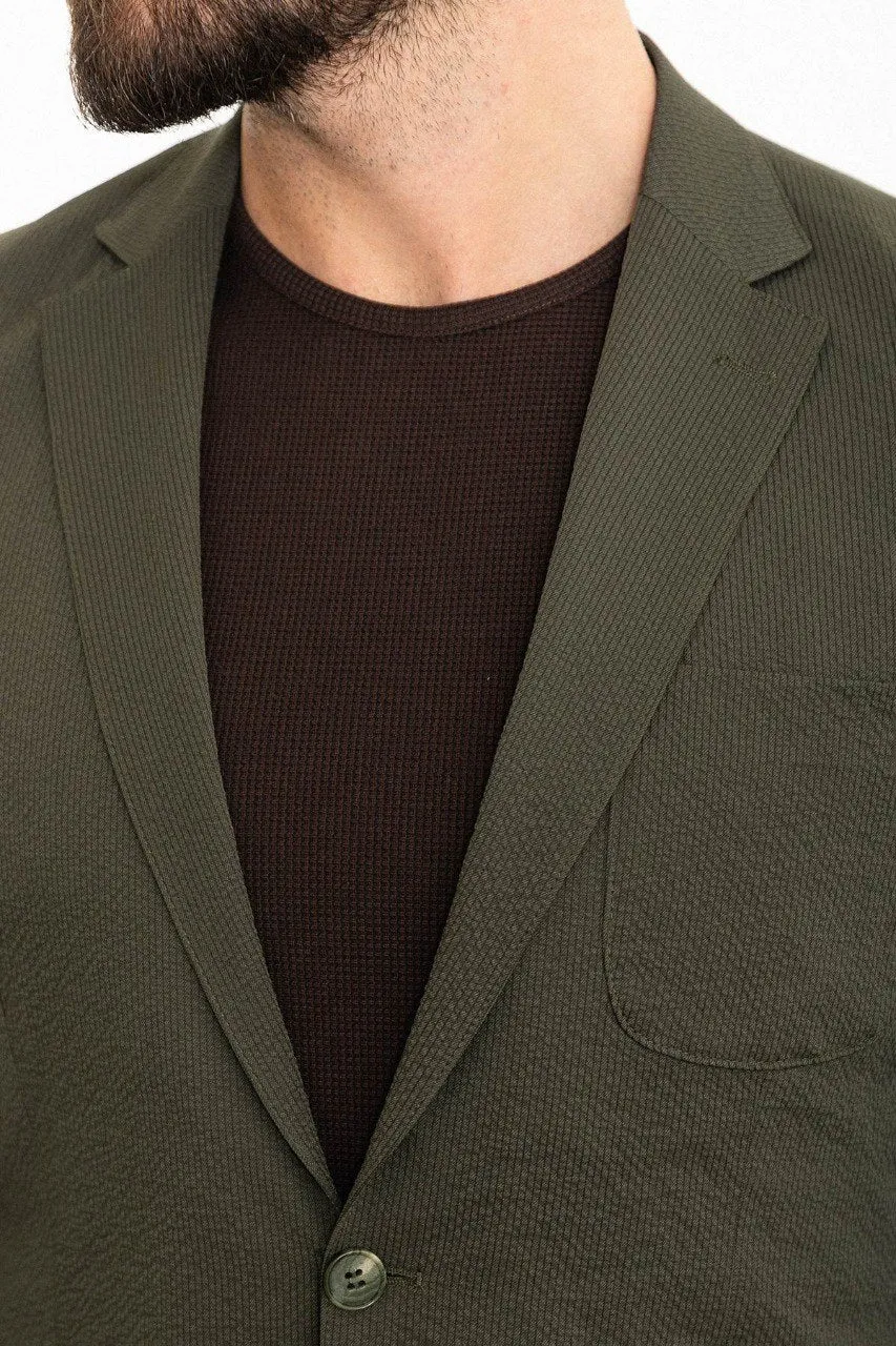 Olive Textured Two-Button Blazer