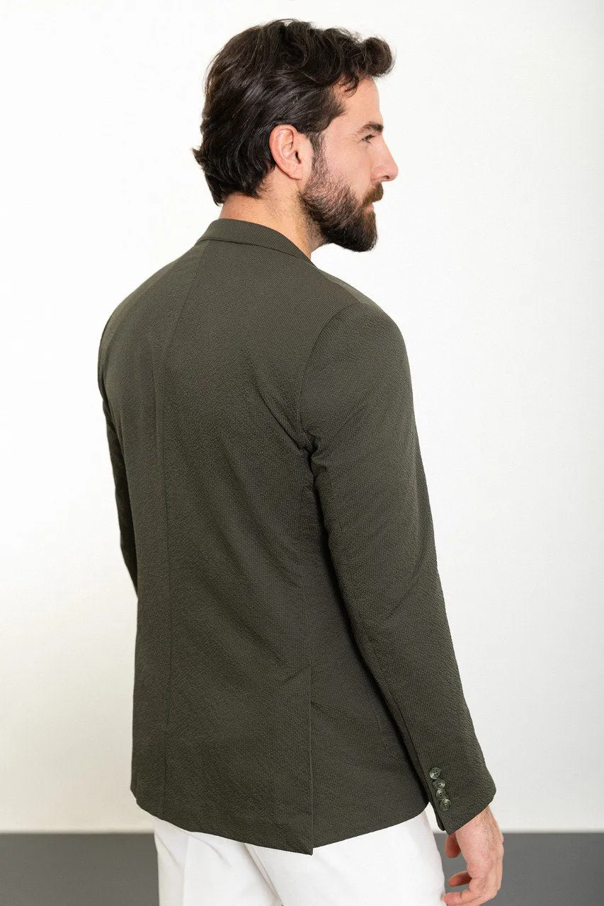 Olive Textured Two-Button Blazer