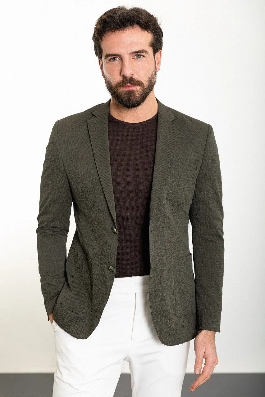 Olive Textured Two-Button Blazer