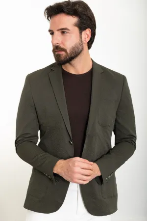 Olive Textured Two-Button Blazer