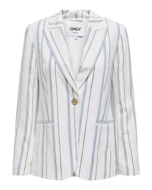 Only Linen White Striped Tailored Blazer