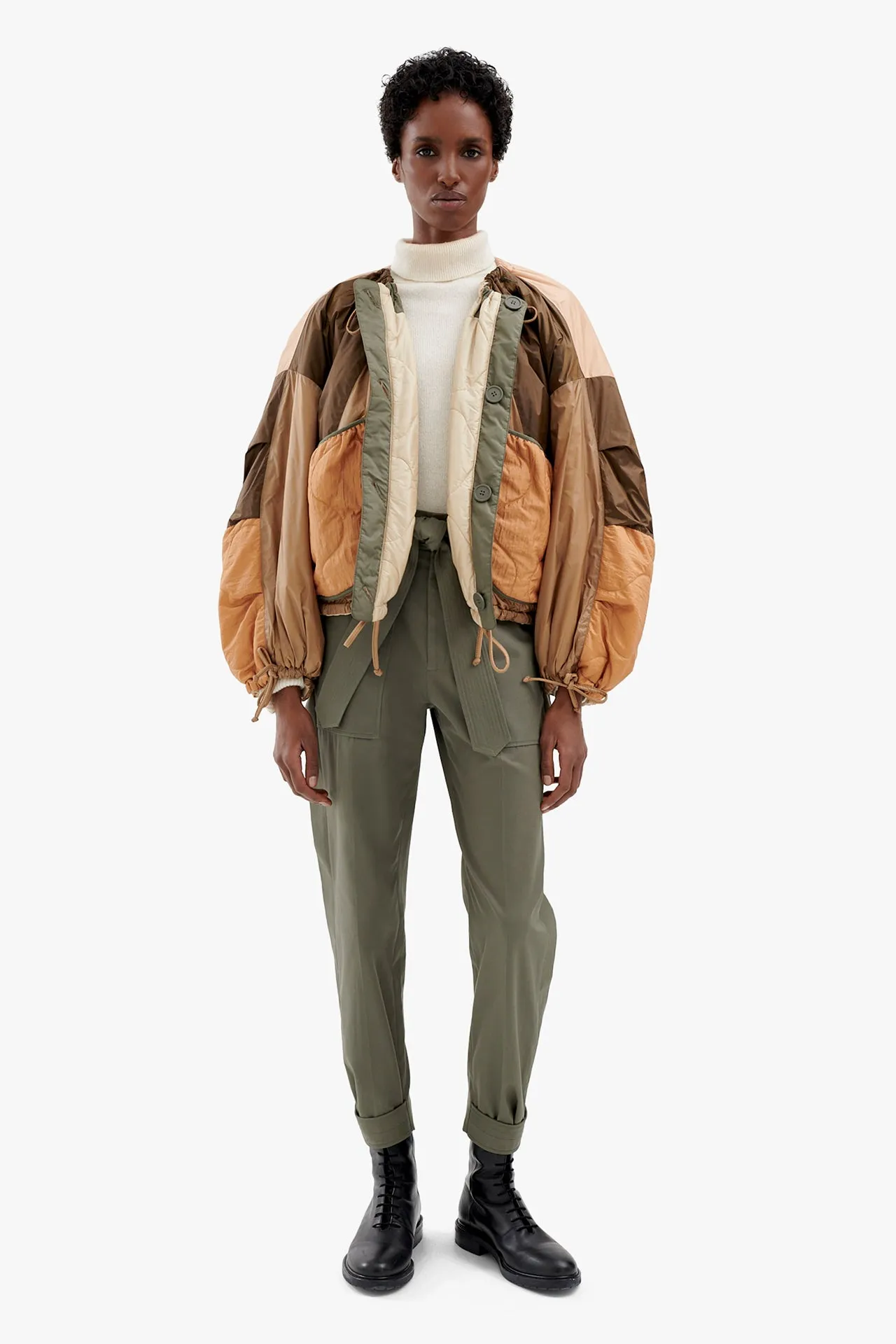 Patchwork Parachute Bomber - Mocha Brown / Oyster