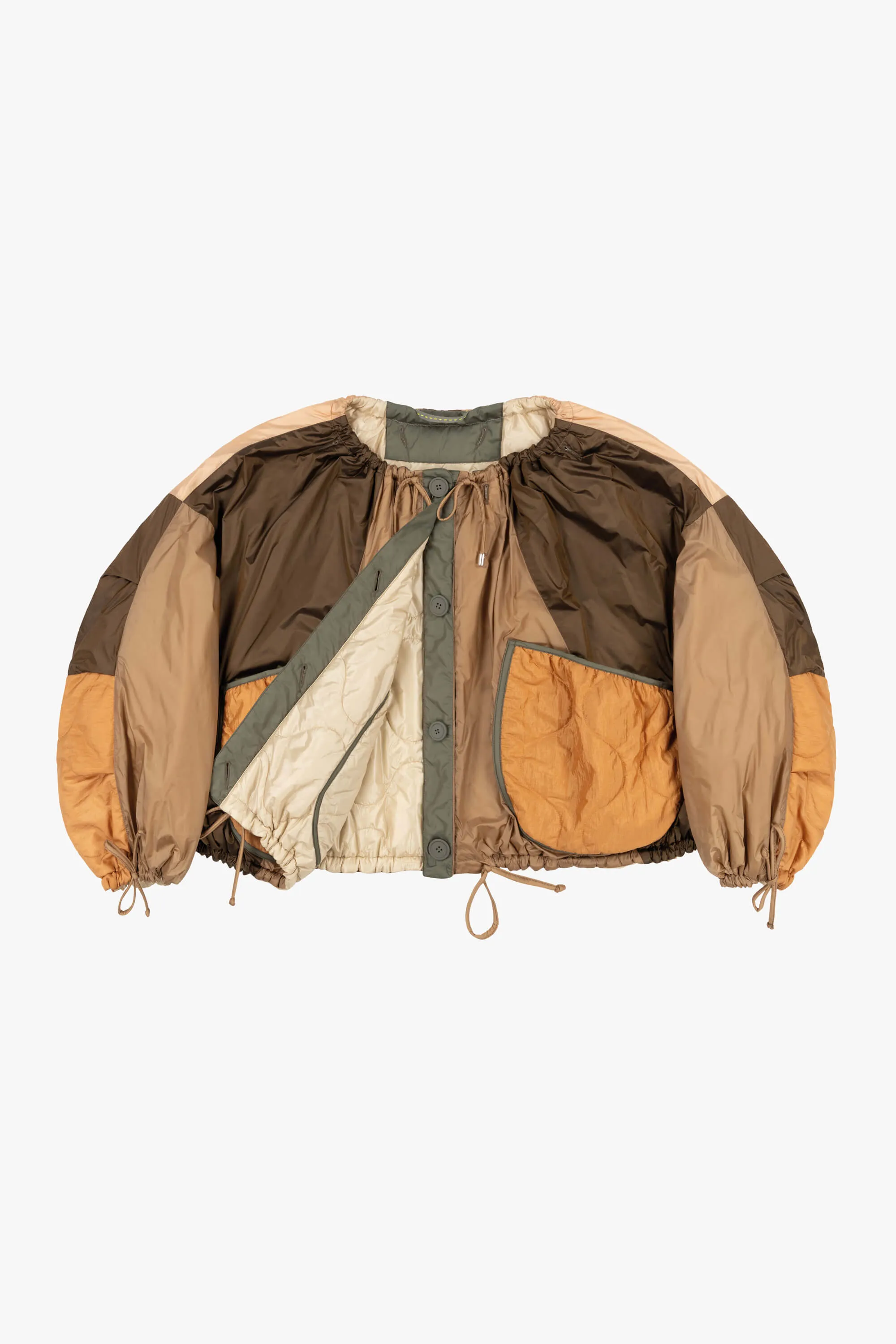 Patchwork Parachute Bomber - Mocha Brown / Oyster