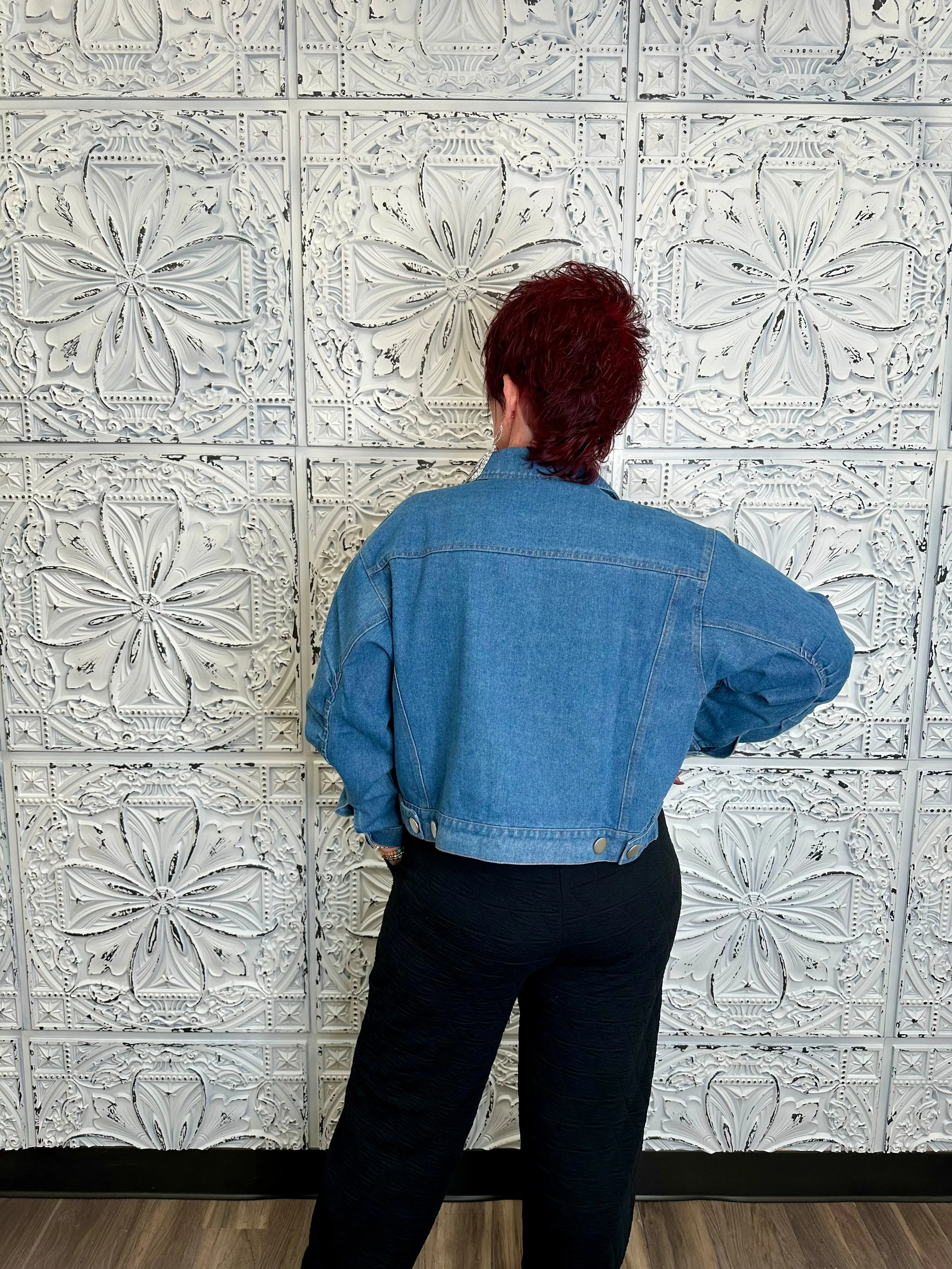 Reg/Curvy Rouched Long Sleeve Washed Denim Jacket