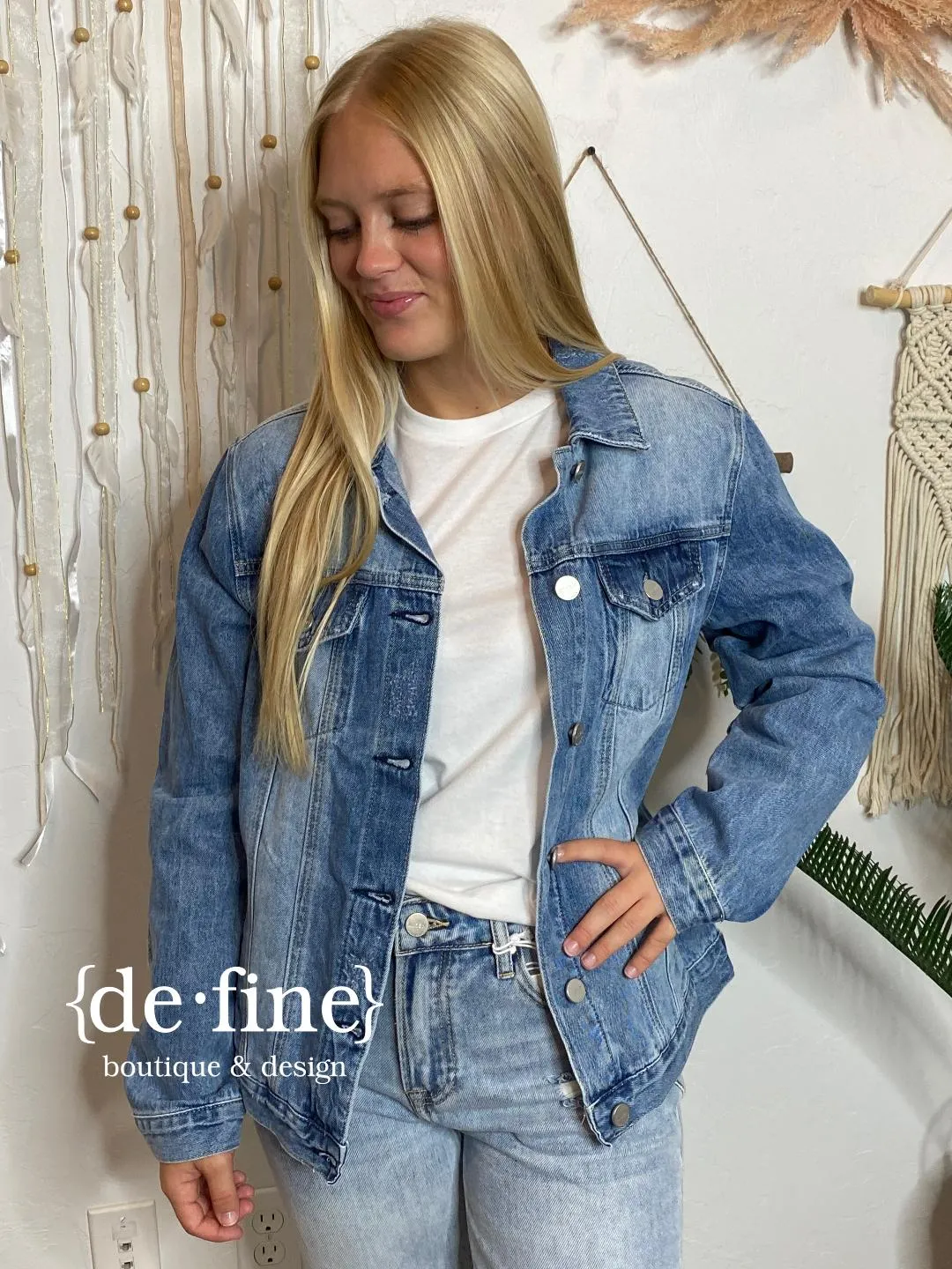 Risen Medium Wash Relaxed Fit Vintage Denim Jacket in Regular & Curvy