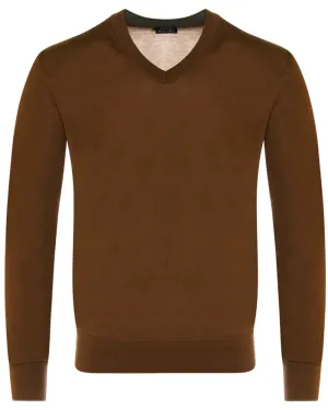 Rust Cashmere V-Neck Sweater
