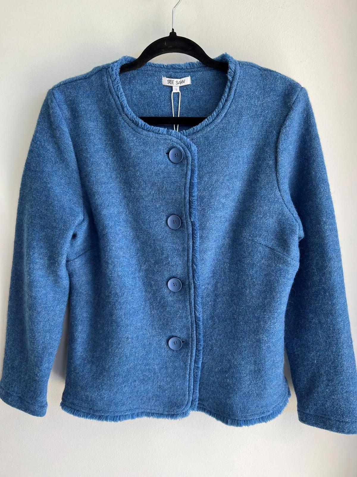 SEE SAW - Denim Boiled Wool Fray Trim Jacket - SS161