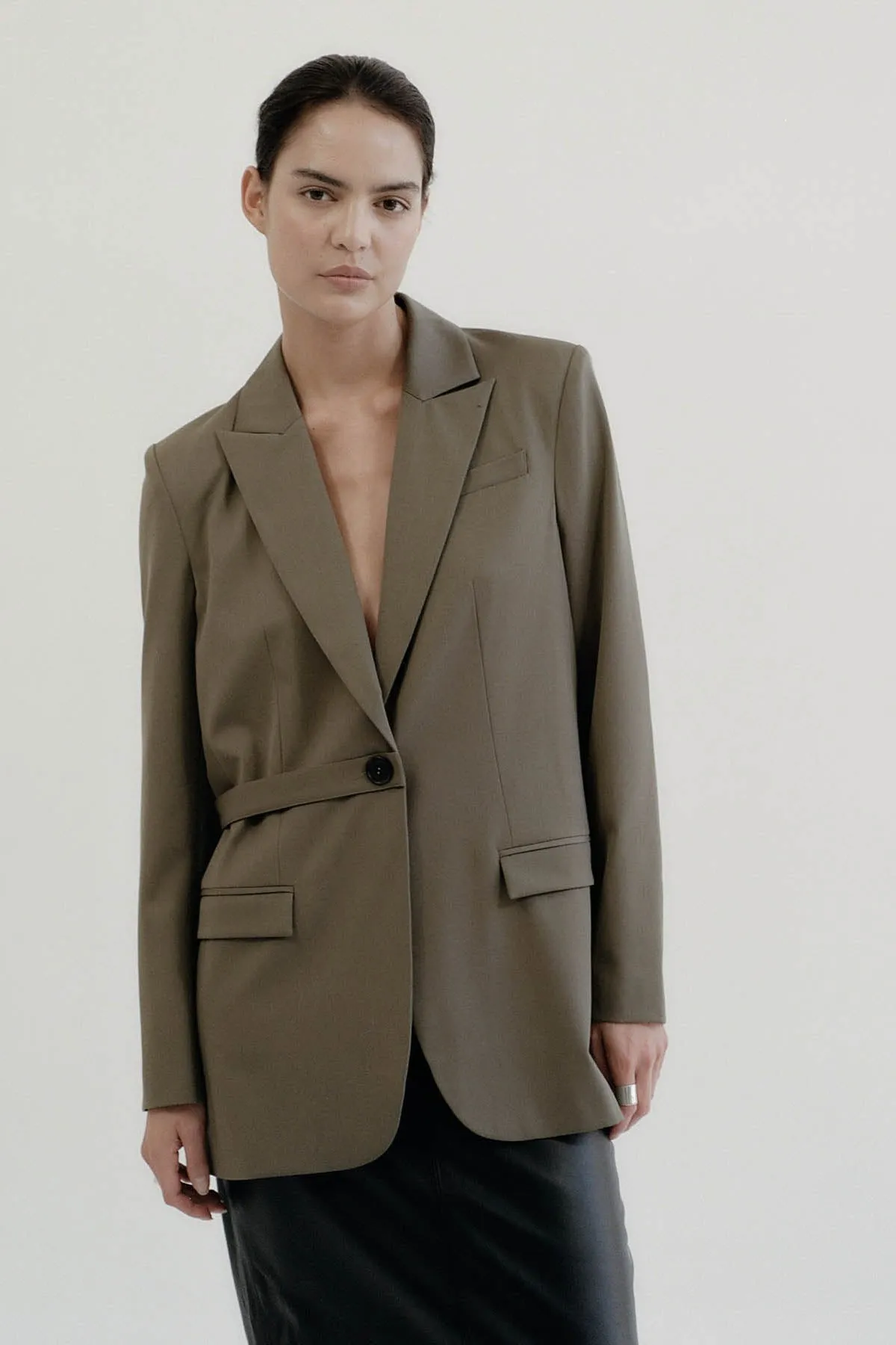 St Agni | Belt Detail Blazer - Kelp