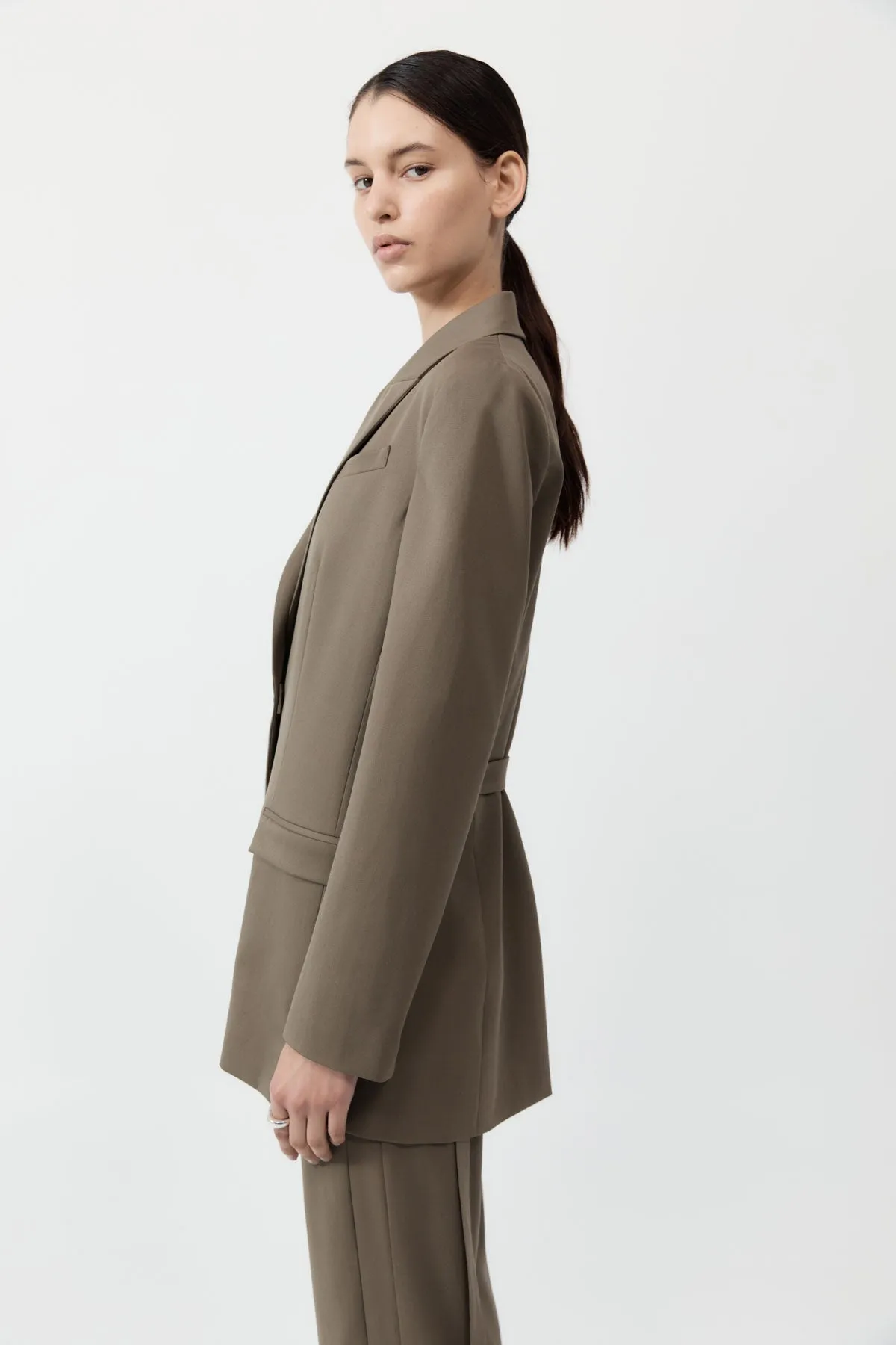 St Agni | Belt Detail Blazer - Kelp