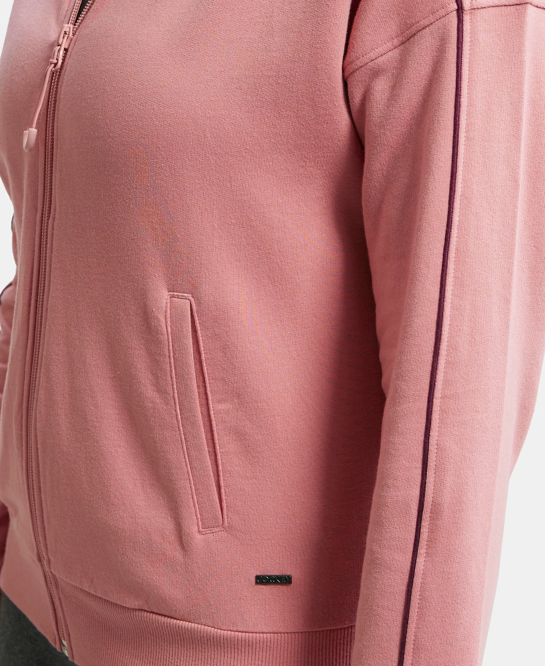 Super Combed Cotton French Terry Drop Shoulder Styled Jacket with Ribbed Cuff and Hem - Brandied Apricot