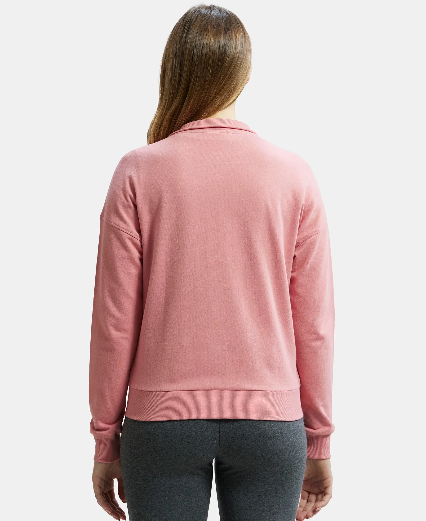 Super Combed Cotton French Terry Drop Shoulder Styled Jacket with Ribbed Cuff and Hem - Brandied Apricot