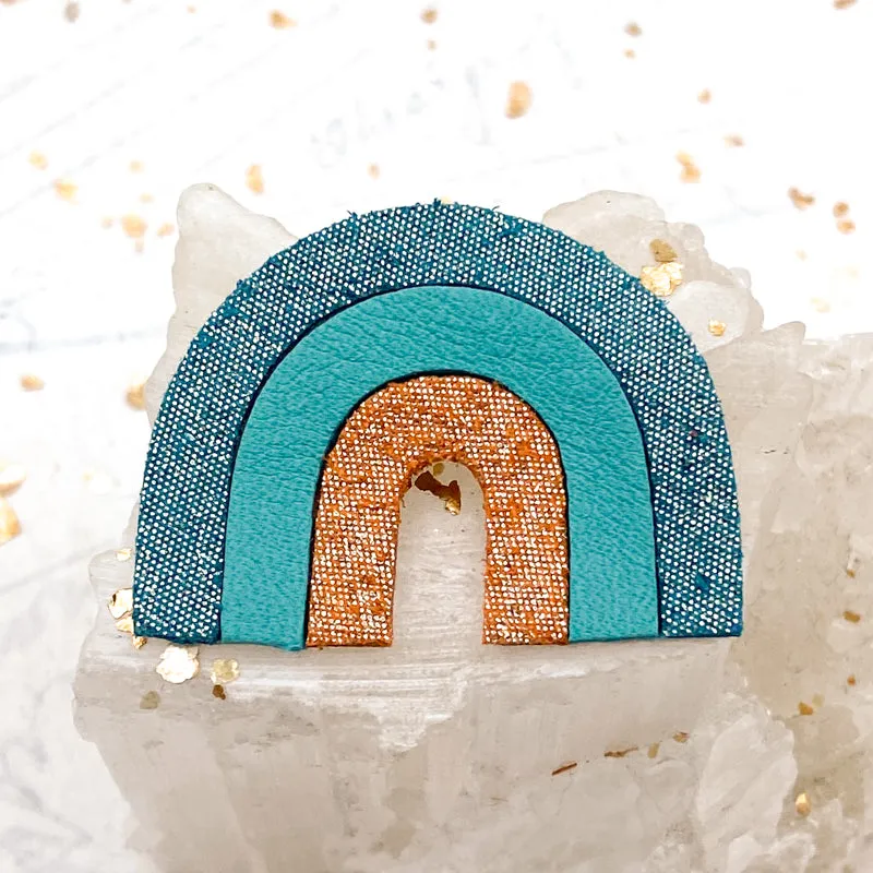 Turquoise, Denim, Rose Gold Rainbow Pin - Paris Find!