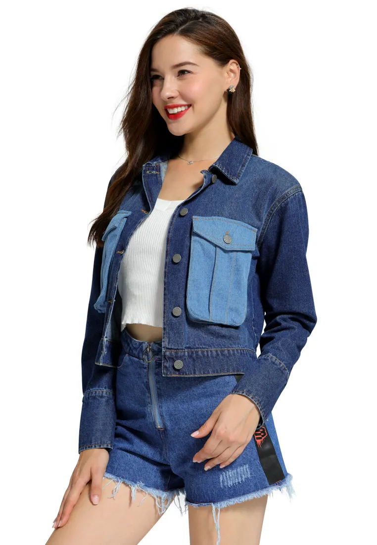 two pocket denim crop jacket