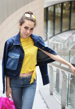 two pocket denim crop jacket