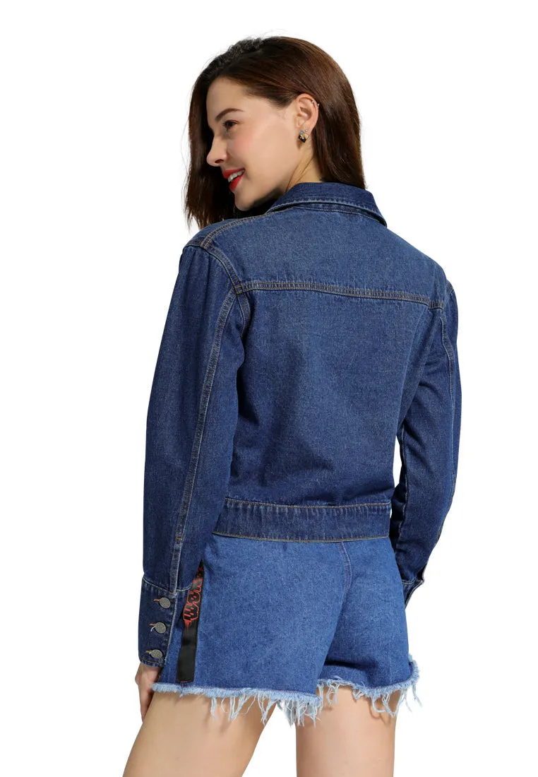 two pocket denim crop jacket