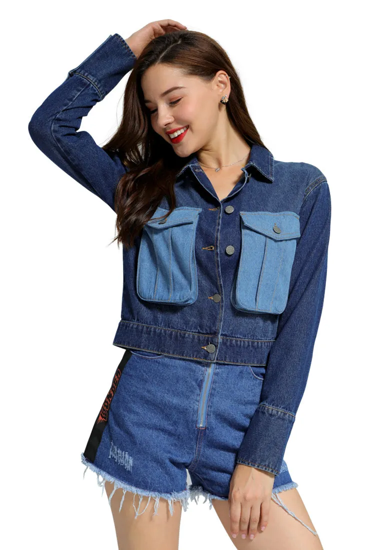 two pocket denim crop jacket