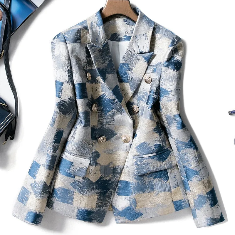 Unique Designing Runway Women Graffiti Printing Casual Blazer Jacket