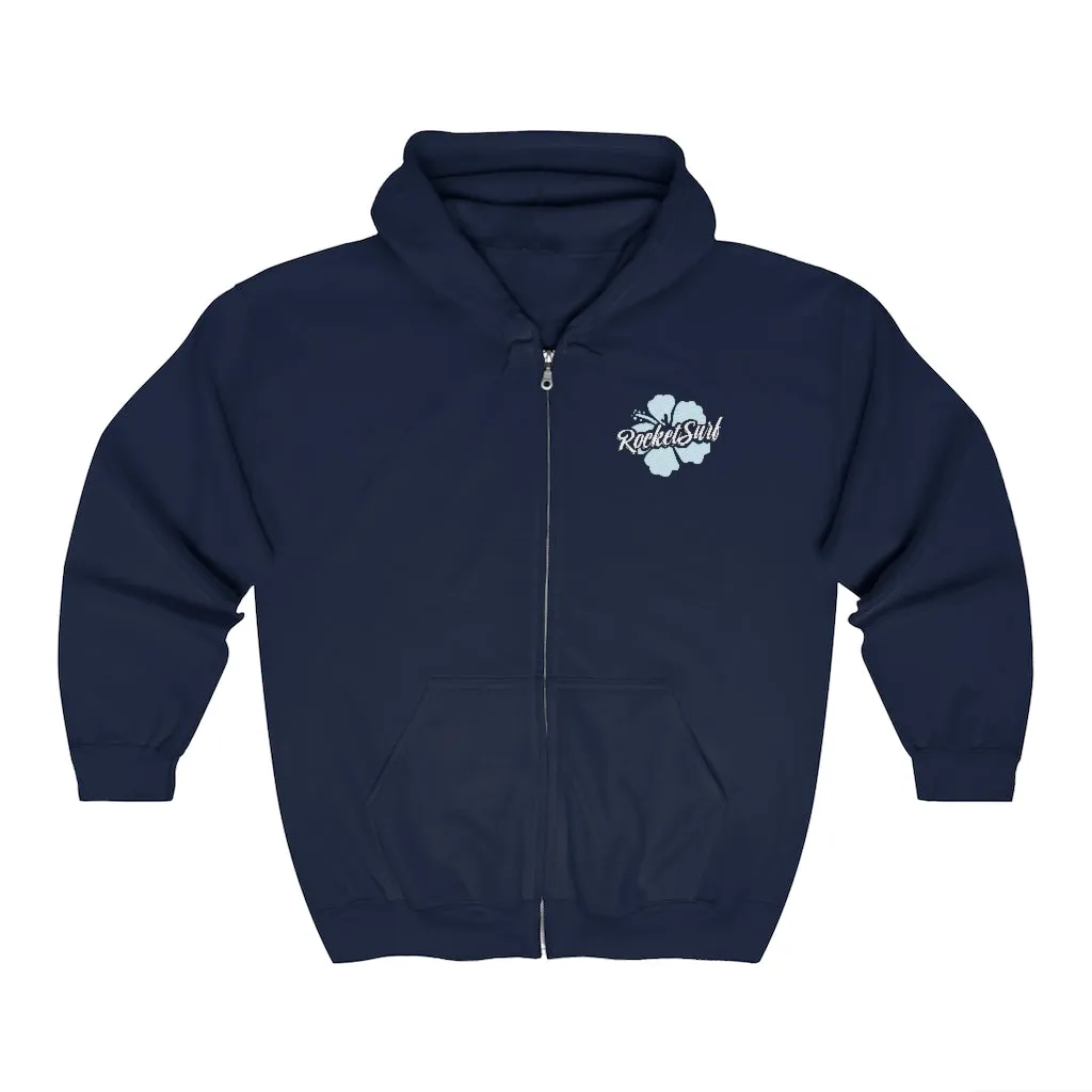 Unisex Zip Up Hoodie Blue Flower