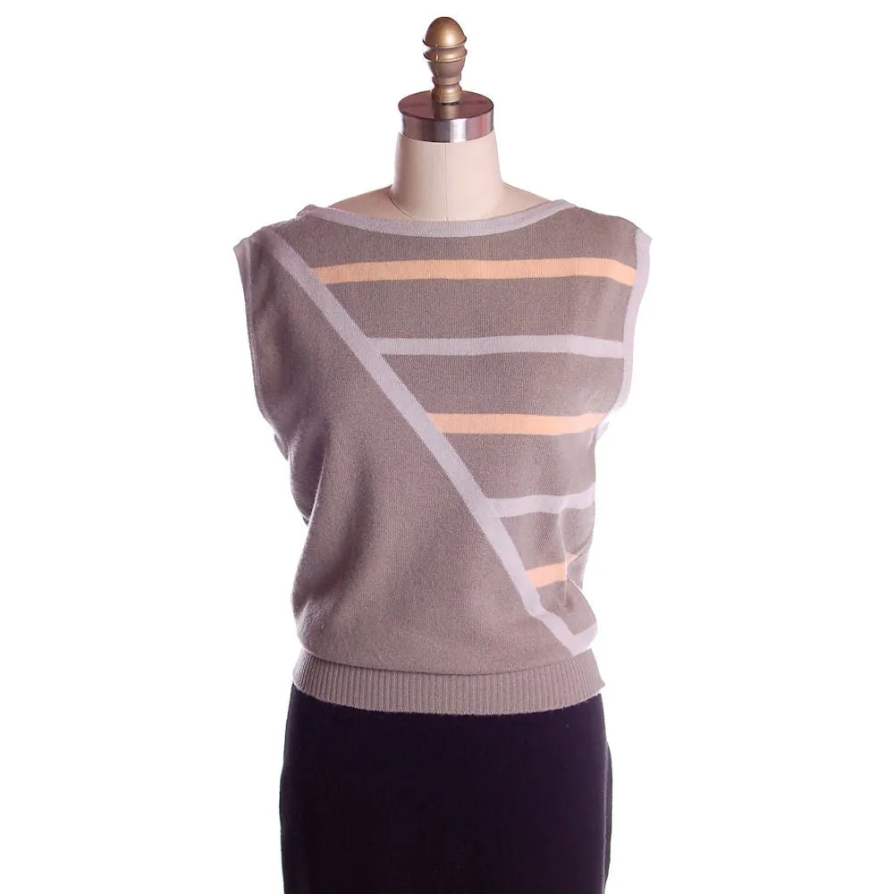 Vintage Pringle Taupe Cashmere Patterned Sweater Vest  Eu 38/97 1950s
