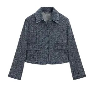 Women's Cropped Tweed Jacket – Navy Blue