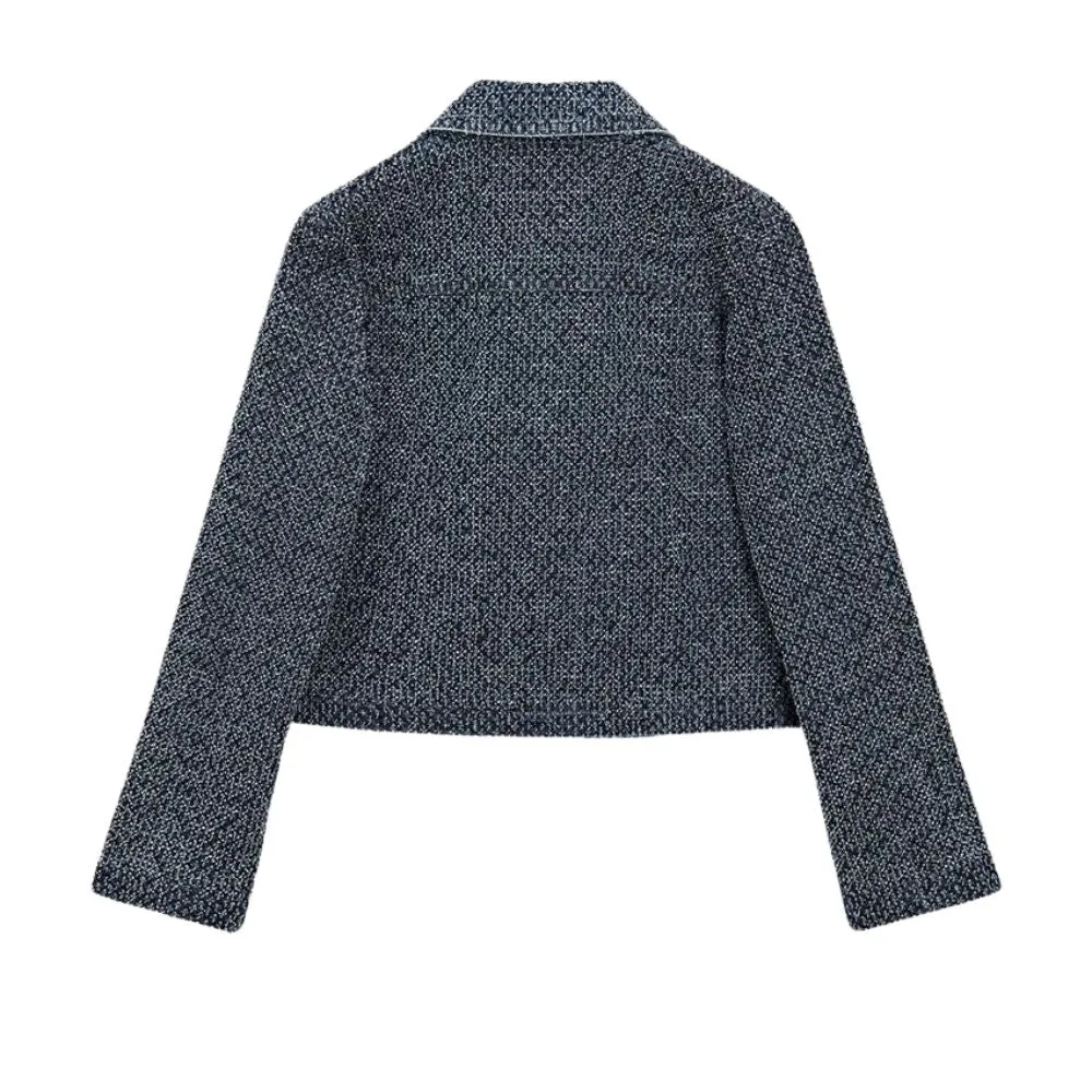 Women's Cropped Tweed Jacket – Navy Blue