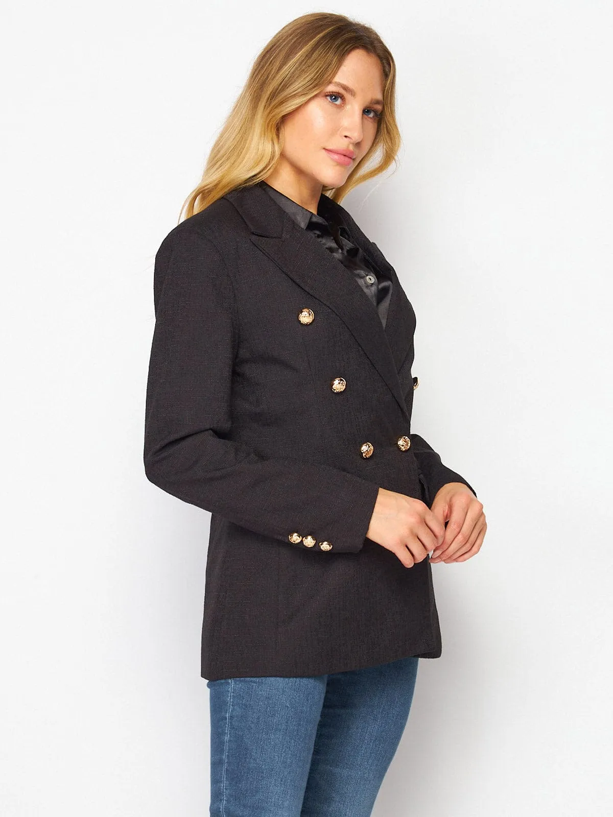 WOMEN'S LONG SLEEVE DOUBLE BUTTON FRONT POCKETS BLAZER
