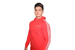 Zip Up Jacket: Red (with White stripes)